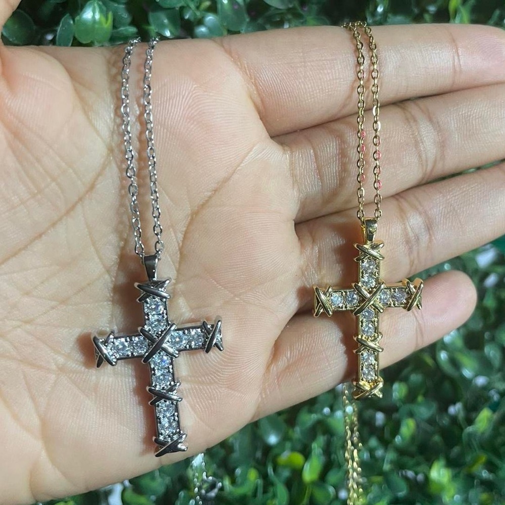 Gold and silver cross necklace